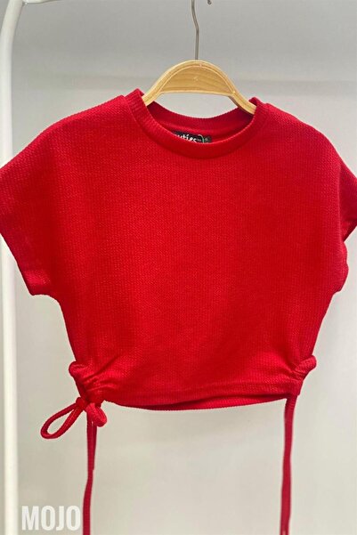 Cuties Mojo Girl الجانب تجمع قصيرة الأكمام المحاصيل 3706 الأحمر