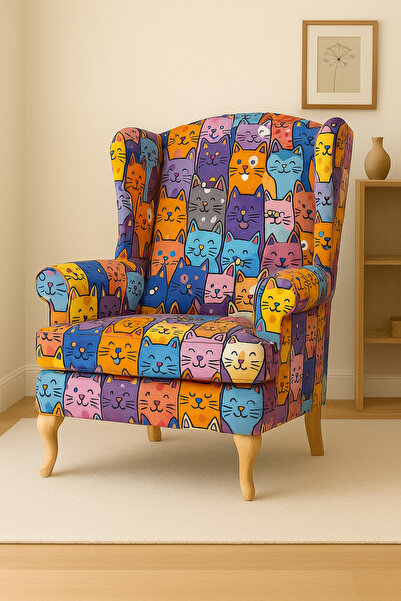 Enesar Home Kedi Desenli Kumaş Kırlentlik Döşemelik Kumaş Dijital Baskı