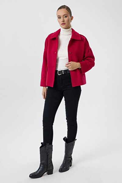 TIFFANY&TOMATO Cep Kapaklı Düğmeli Kaşe Kısa Kaban