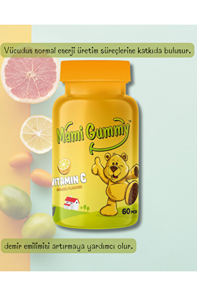 Mami Gummy Mamigummy Kids Gummies C Vitamini Içeren 60 Adet Çiğnenebilir Gummy Jel Portakal Aromalı