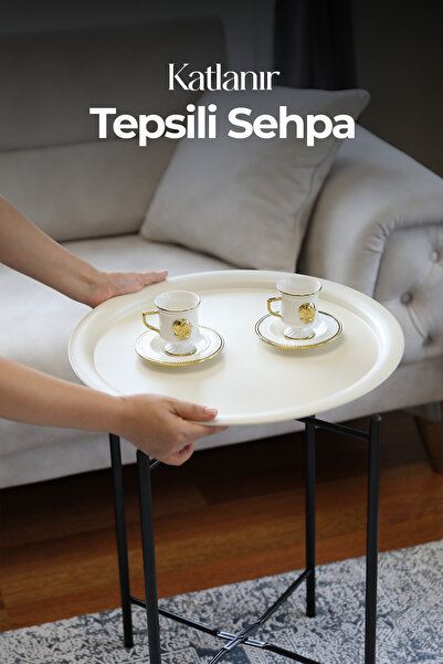 hemetalaksesuar Katlanır Tepsili Sehpa Çıkarılabilir Tepsili Modern Koltuk Ya...