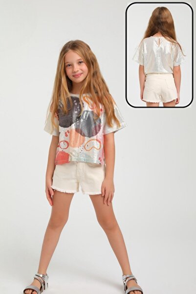 Escabel Girl 1-5 Years Old Patterned Shiny Crop 35751 Colorful