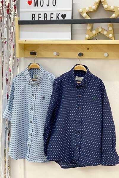 Woorage Boy's Patterned Fold Sleeve Shirt 3800 Navy Blue