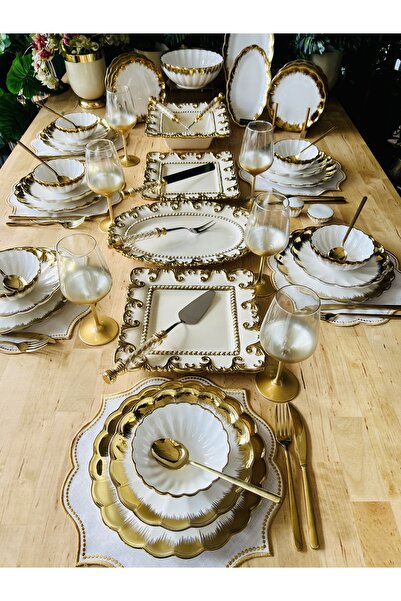 CASA DE BELLA Gold 75 Parça 12 Kişilik Porselen Yemek Takımı Sunum Servis Seti