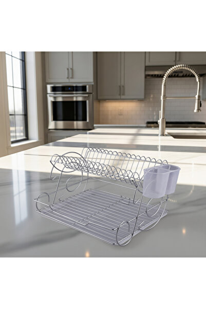 Kiwa Metal Kiwa Bulaşık Sepeti Çift Katlı Tabaklık Elisa Model