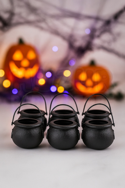 Huzur Party Store Halloween Cadı Kazanı Mumluk 6'Lı Siyah Renkli Pilli Pilsiz...
