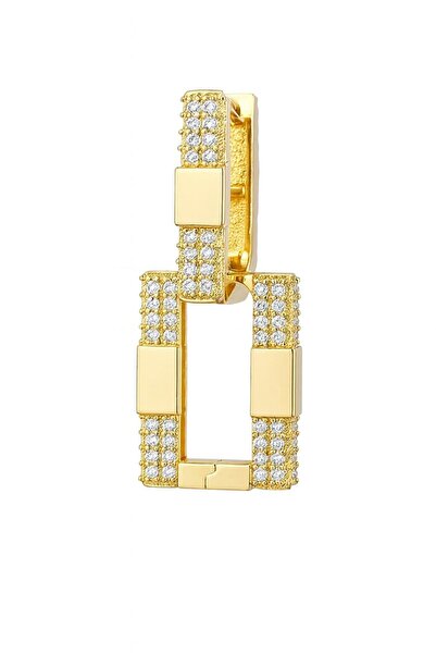 Çgk Çiğdem Gürel Kuyumculuk ÇGK 8 Ayar Taşlı Dikdörtgen Altın Küpe