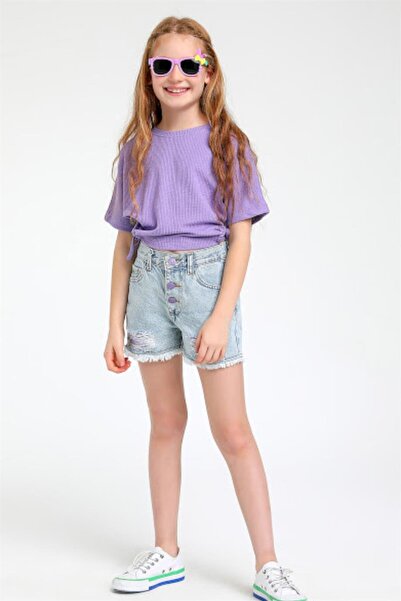 Escabel Mojo Girl's Side Gathered Wrap Crop 35254 Lilac