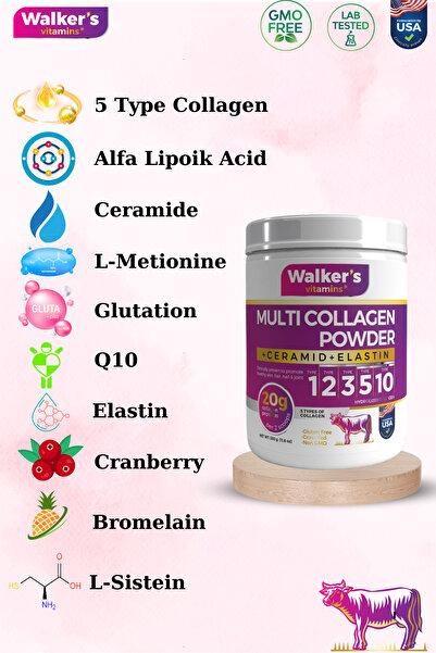 Walkers Walker`s %100 Saf ve Doğal Ceramide, Elastin, Cranberry, içeren Çift Hidrolize Kolajen - Collagen