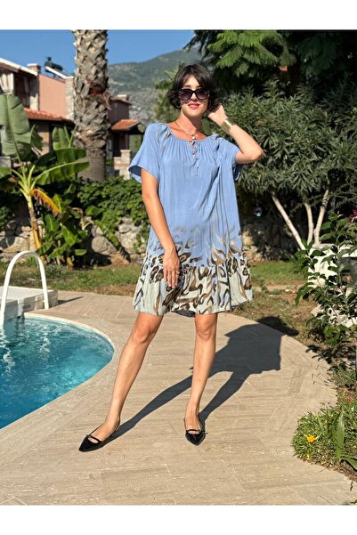 Punta Otantik NC10526 Rochie din bumbac leopard elastic cu guler italian albastru