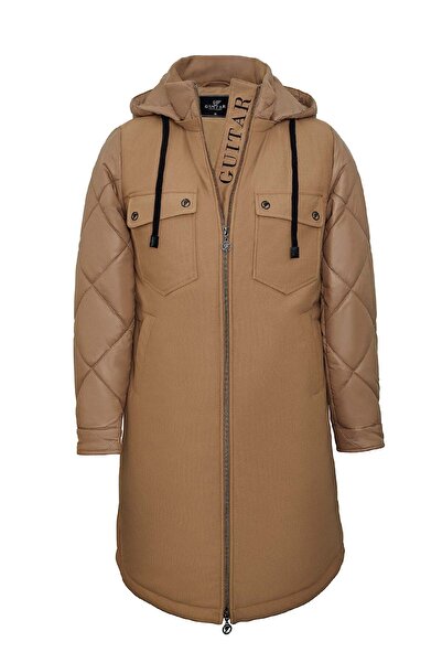 Guitar Kapüşonlu Bej Şişme Mont