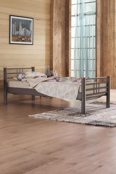 Unimet Kappis Tek Kişilik Ferforje Metal Karyola-kahverengi (AHŞAP LATALI)