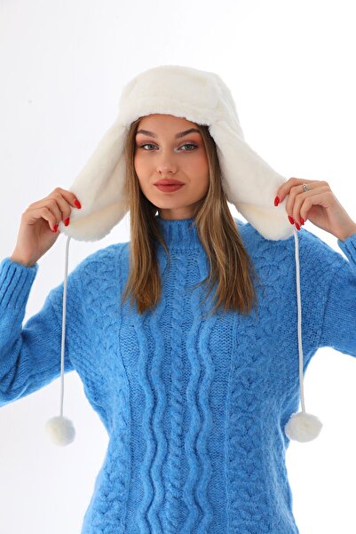 Ritagarcia Women's Ecru Fur Plush Hat with Headphones