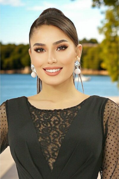 FaBe Fashion Dantel Kombinli Tül Dirsek Kollu Yırtmaçlı Krep Elbise