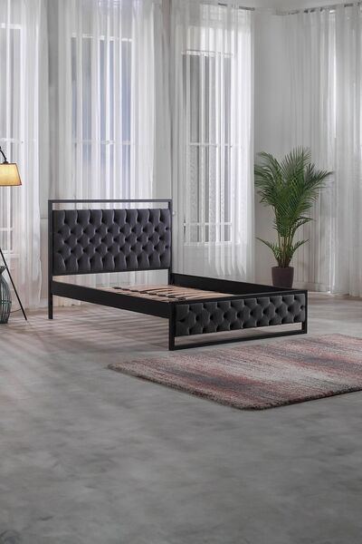 Unimet Mithra Çift Kişilik Metal Karyola Siyah (AHŞAP LATALI)