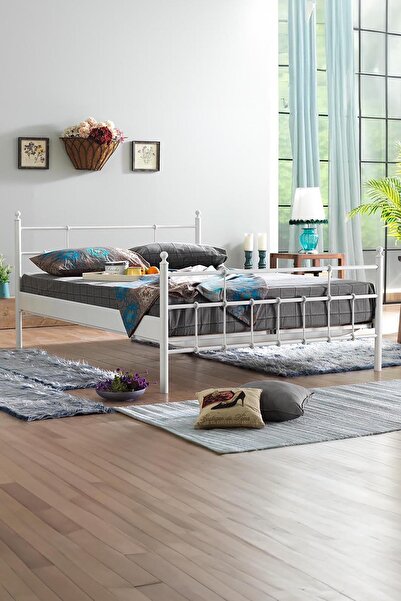 Unimet Lalas Çift Kişilik Ferforje Metal Karyola-beyaz (AHŞAP LATALI)