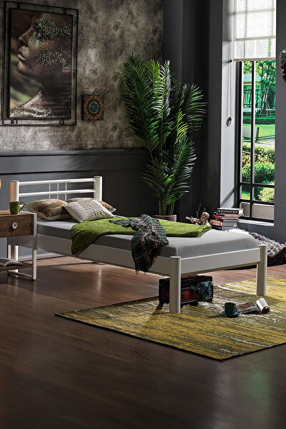 Unimet Asos-s Tek Kişilik Ferforje Metal Karyola-beyaz (AHŞAP LATALI)