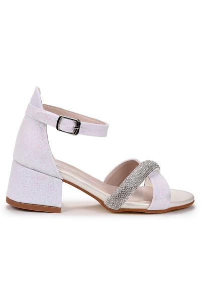 KARAMAZI Tanda Kum Simli Kız Çocuk 4 Cm Topuklu Sandalet Abiye Ayakkabı