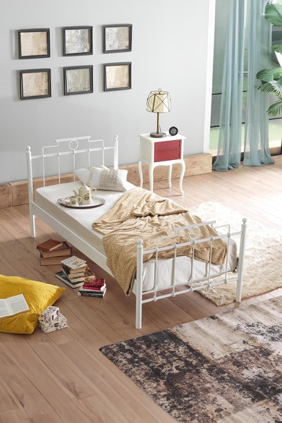 Unimet Hatkus Tek Kişilik Ferforje Metal Karyola-beyaz (AHŞAP LATALI)