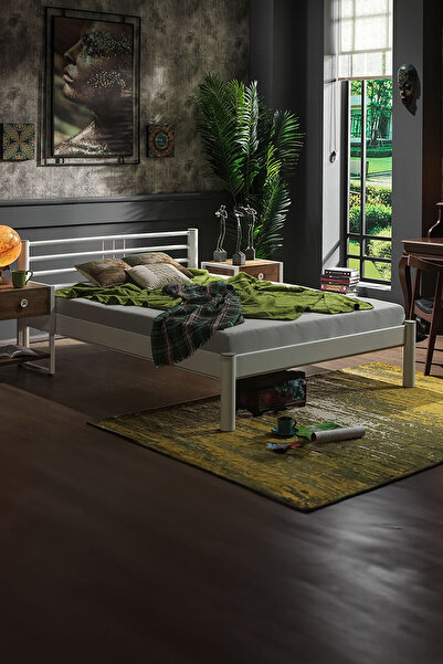 Unimet Asos-s Çift Kişilik Ferforje Metal Karyola-beyaz (AHŞAP LATALI)