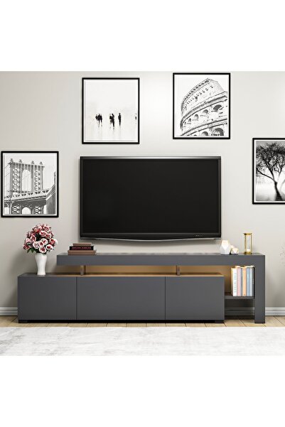 İNARCH DİZAYN Beliz Modern LED Işıklı 3 Kapaklı, Raflı TV Sehpası – 192 cm - ...