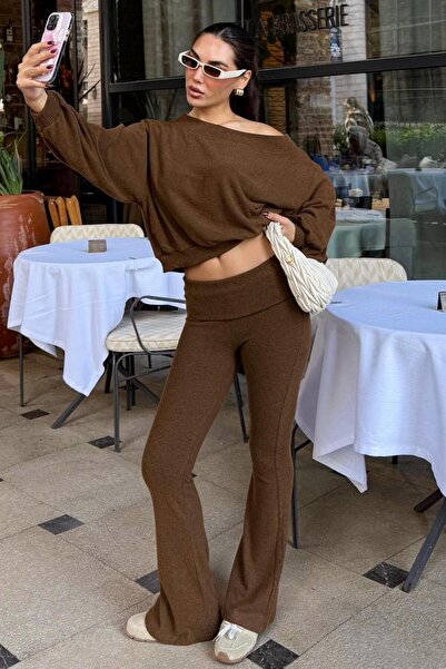 Seeh Καφέ Μπλούζα Παντελόνι Διπλό Σετ SH314