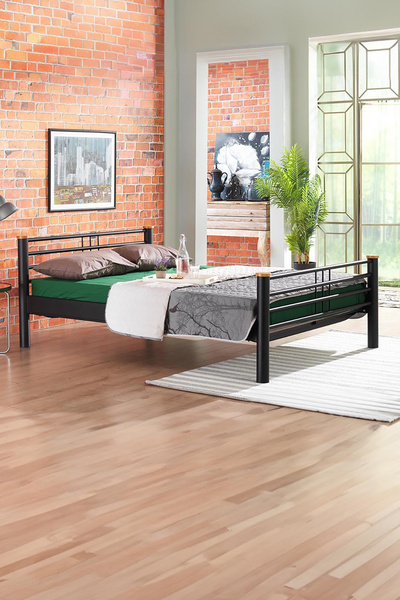 Unimet Kappis Çift Kişilik Ferforje Metal Karyola-siyah (AHŞAP LATALI)