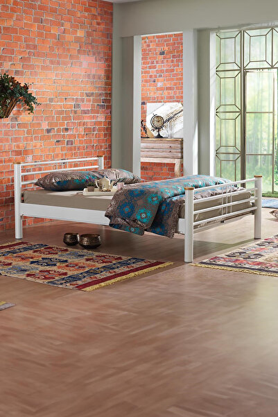 Unimet Kappis Çift Kişilik Ferforje Metal Karyola-beyaz (AHŞAP LATALI)