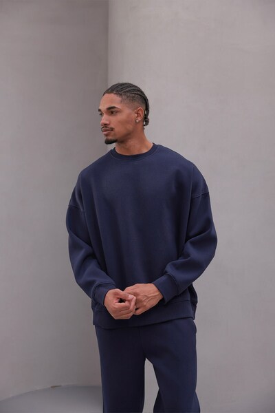 The Champ Clothing Чоловічий оверсайз-комбінезон Basic темно-синій – велосипедна комір, еластичні штанини, 3-нитковий фліс