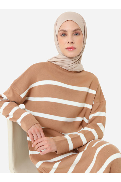 Benin Striped Report Πλεκτό Μουσουλμανικό Φόρεμα - Camel - Benin