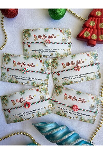 BeryDenz 5'li Yeni Yıl Figürlü Fimo Boncuklu Şans Bilekliği Ve Yılbaşı Marteniçkası(KARTLI/HEDİYE PAKETLİ)