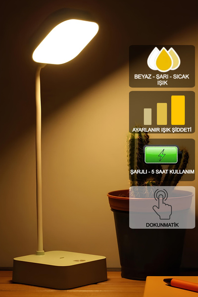 Ecuy Şarjlı Masa Lambası Dokunmatik Ders Çalışma Kitap Okuma Gece Lambası 3 Farklı Işık Akrobatik Yeşil