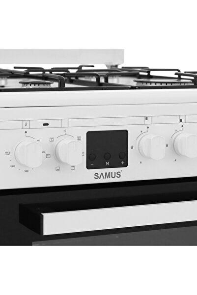 Samus Stove SM563AENS WHITE, Electric gas oven with 4 burners, 43 L, 7 functions, timer, white