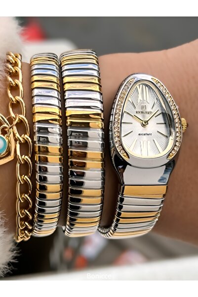 Reward Women's Wristwatch, Silver Yellow Steel Band, Mini Case, Bracelet Gift