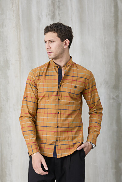 jack carisma ESNEK RAHAT GÖĞÜS GARNİLİ EKOSE APALETLİ UZUN KOLLU ERKEK GÖMLEK