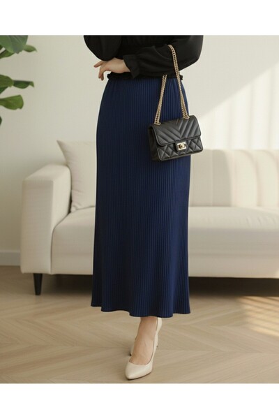 Modamorfo Fusta creion plisată cu talie elastică - bleumarin