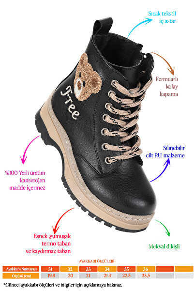 KARAMAZI Teddy Cilt Termo Taban Kız Çocuk Bot