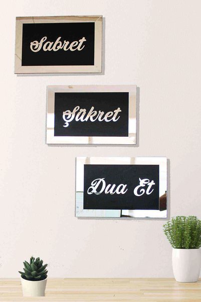RetroLazer Set de 3 (25*15) argintiu cu inscripții: Răbdare, Recunoștință, Rugăciune