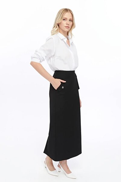 Apsen Collection Apsen Дамска черна поливискозна пола с джобове 2107-95