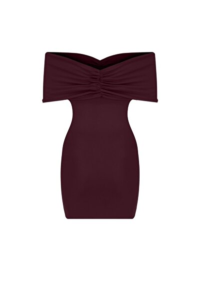 La Sarta ZEINA Burgundy Off-Shoulder Dress