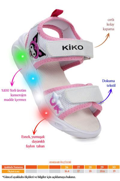 Kiko Kids Kuruza Daily Lighted Velcro Girls Sandals Shoes