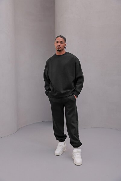 The Champ Clothing Ανδρικό σετ αθλητικής φόρμας Oversize Basic Smoked – Λαιμόκοψη, ελαστικό πόδι, 3 κλωστές με ανάλαφρο χρώμα