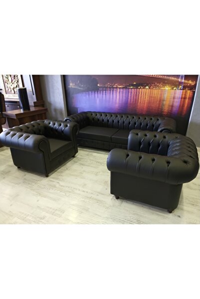 BÜRO ARES CHESTER OTURMA GRUBU İKİ TEKLİ BİR ÜÇLÜ KANEPE