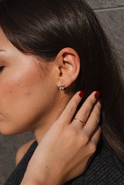 Rumon Zirkon Taşlı Minimal Çelik Küpe