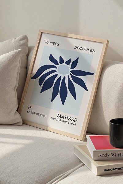 Opak Design Βοτανική Σειρά Blue Floral Matisse Πίνακας τοίχου με φυσικό ξύλιν...