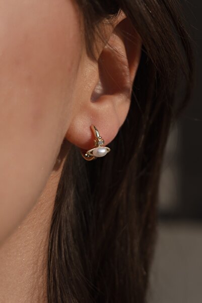 Rumon Zirkon ve İnci Taşlı ve Minimal Çelik Küpe