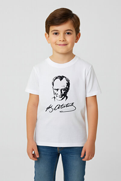 ESİLA KİDS Çocuk Tişört Atatürk ve Türk Bayrağı Baskılı Kırmızı Beyaz Kısa & ...