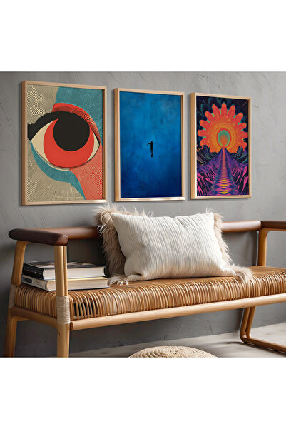 Opak Design Σετ ζωγραφικής τοίχου με τριπλό πλαίσιο από φυσικό ξύλο Abstract ...