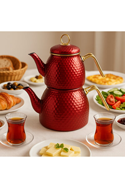 esdekor Red Teapot Dot Emaye Çaydanlık Kırmızı 2100ml Kilit Kapak Indüksiyon ...
