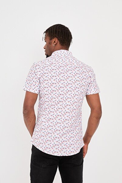 jack carisma Ανδρικό πουκάμισο με κοντό μανίκι- βαμβακερό λύκρα με στάμπα λουλουδιών Silim Fit